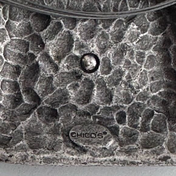 CHICO'S Textured Pewter Abstract Square Pendant Necklace 20.5” Statement Vintage - Picture 2 of 4